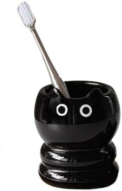 Cute Cat Ceramic Toothbrush Cup Holder - Black