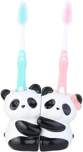 2 Pcs Ceramic Panda Hug Toothbrush Holder - Cute Animal Shape Bathroom Organizer