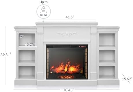 BELLEZE Modern 70 Electric Fireplace with Shelves and Sound