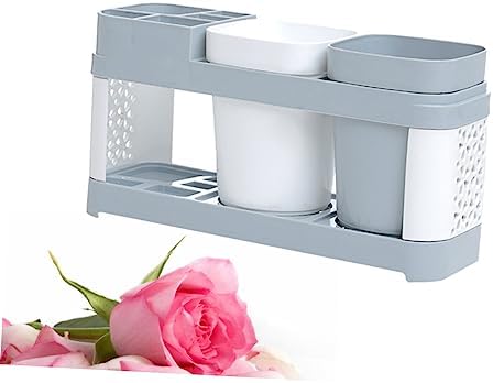 BUGUUYO Toothbrush Holder with 2 Cups 5 Slots
