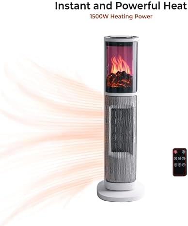 Comfort Zone Tower Heater with 3D Flame and Remote Control 1