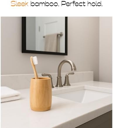 Natural Bamboo Toothbrush Holder Modern Cylindrical Design for Bathroom