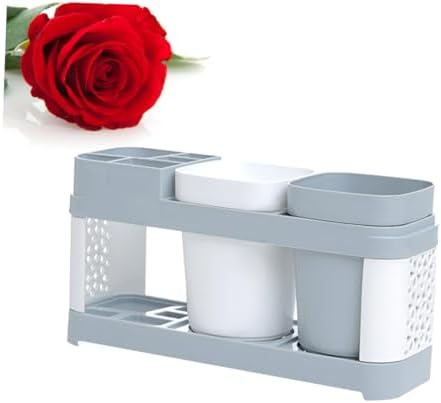 Luxshiny Suction Cup Toothbrush Holder with 2 Cups and 5 Slots