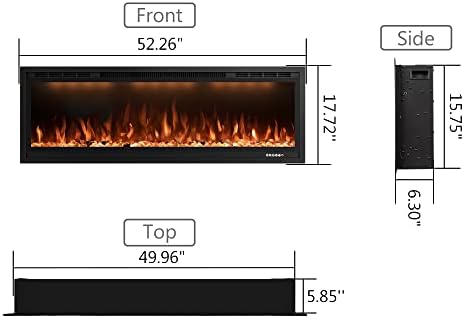 Rodalflame 50 Inch WiFi Electric Fireplace Insert with Thermostat and Smart App Control