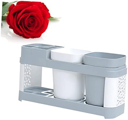 ABOOFAN Toothbrush and Toothpaste Holder with 2 Cups and 5 Slots