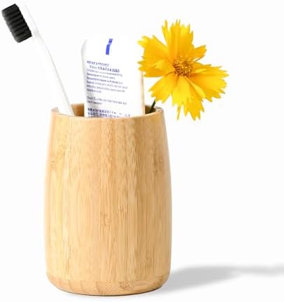Natural Bamboo Toothbrush Holder Modern Cylindrical Design for Bathroom