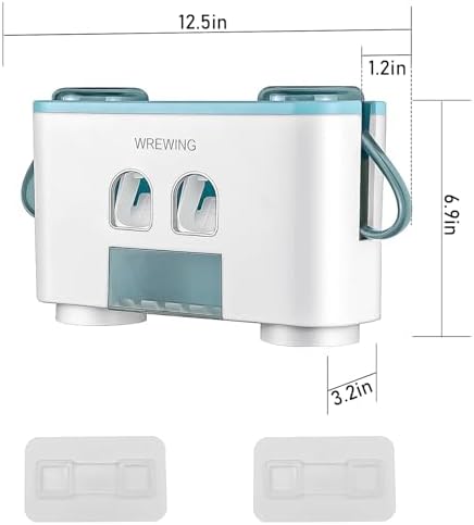 WREWING Multifunctional Toothbrush Holder with 4 Slots and 2 Squeezers Blue