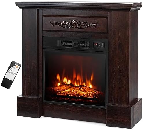 COSTWAY 32-Inch Electric Fireplace with Mantel and Remote Control