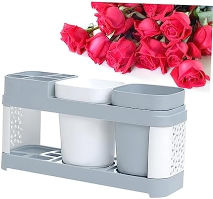 ABOOFAN Toothbrush and Toothpaste Holder with 2 Cups and 5 Slots