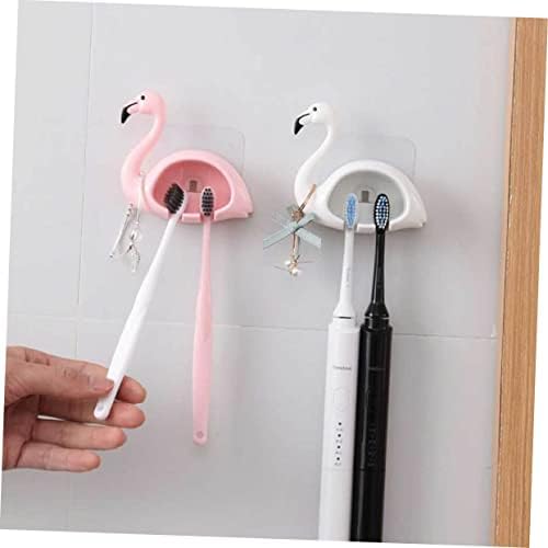 2pcs Pink Flamingo Wall-Mounted Toothbrush Holder