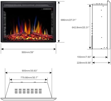 RWFLAME 39 Electric Fireplace Insert with Touch Screen