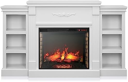 BELLEZE Modern 70 Electric Fireplace with Shelves and Sound
