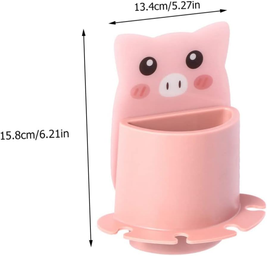 VOSAREA Cute Pig Toothbrush Holder Wall Mounted Storage Rack