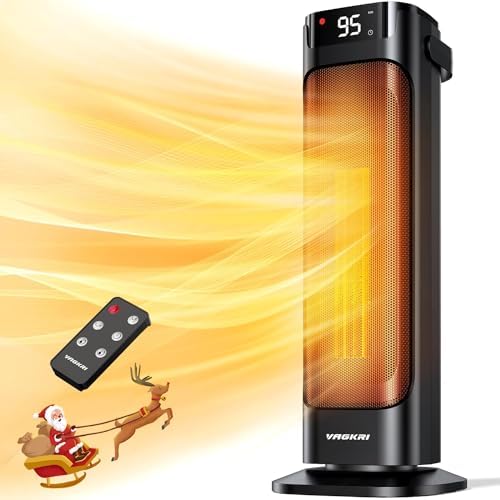 VAGKRI 24 Electric Space Heater with Remote and Thermostat 3 Modes Black