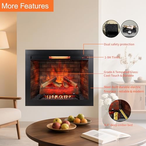 Innoflame 33 Electric Fireplace Insert Realistic Flame Crackling Sound 1500W Black