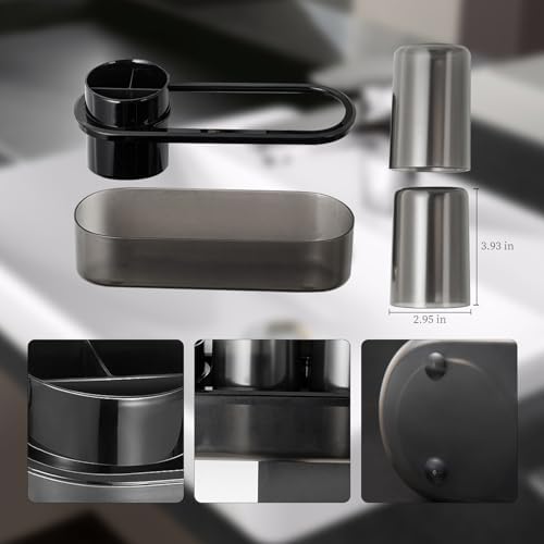 Black Toothbrush Holder Set with 2 Cups for Bathroom