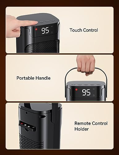 VAGKRI 24 Electric Space Heater with Remote and Thermostat 3 Modes Black