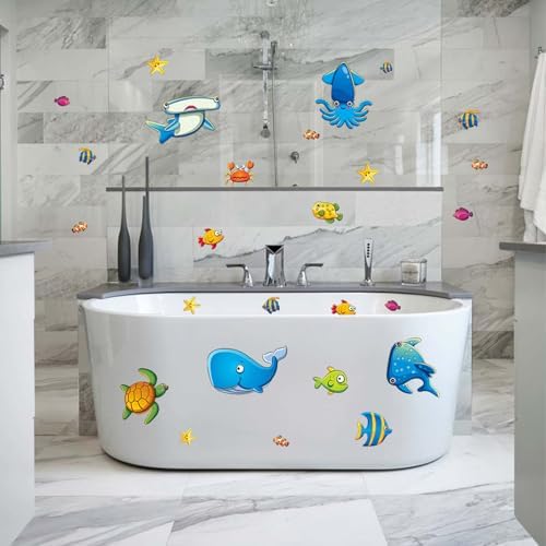 18Pack Bathtub Non Slip Stickers with 61 Ocean Animals