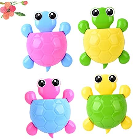 Ciieeo Cute Turtle Wall Mount Suction Cup Toothbrush Holder 4pcs Set
