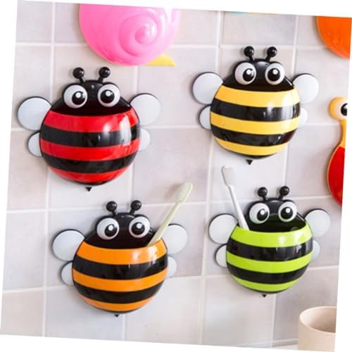4pcs Suction Cup Honeybee Toothbrush Holder for Bathroom Wall Mount Storage