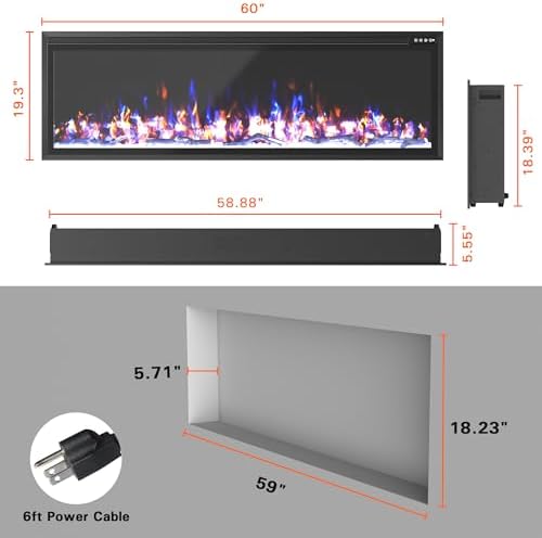 Weyderk 60 Electric Fireplace with Remote Control