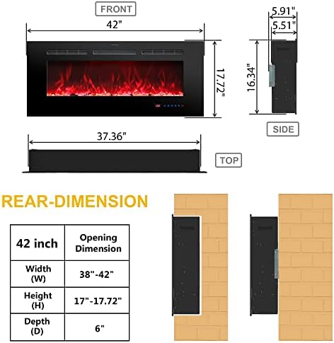 Rodalflame 42 Inch Electric Fireplace with Remote Control
