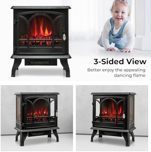 GOFLAME 23 Electric Fireplace Stove with 3-Level Flame and 6H Timer