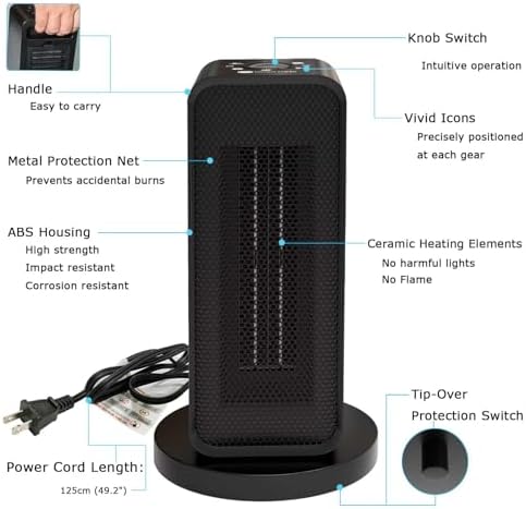G-WILL Electric Fan Heater with 90 Oscillation 6 Modes 6001200W Black