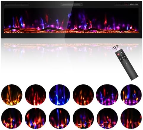 BREEZEHEAT 68 Inch Electric Fireplace with Log and HD Flame