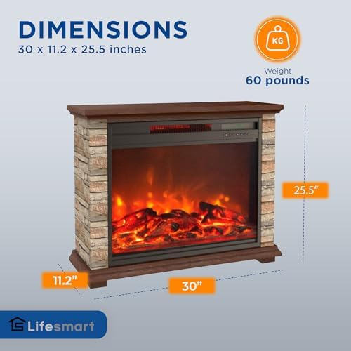 LifeSmart Global Electric Fireplace with 3 Heat Elements