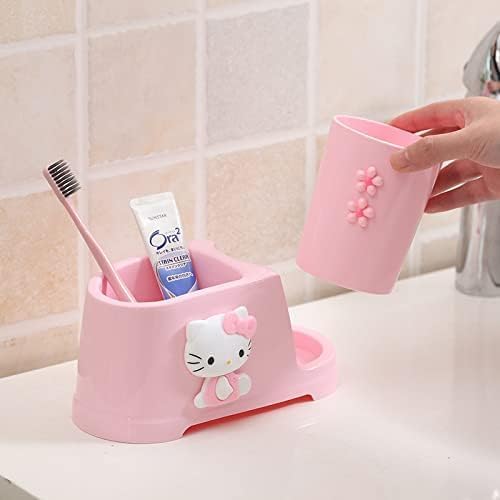 Girls Pink Kitty Toothbrush Holder Set