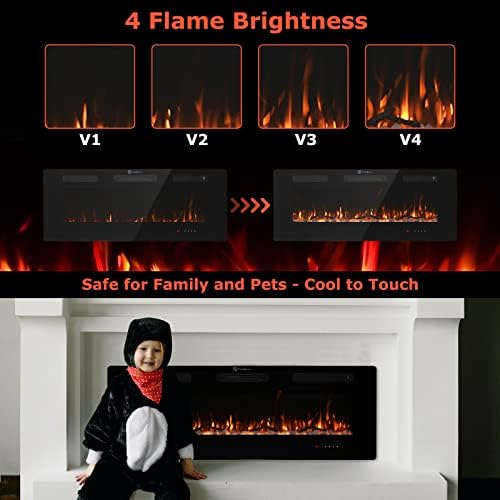 FODINGHILL 60 Electric Fireplace with Touch Screen and Adjustable Flame