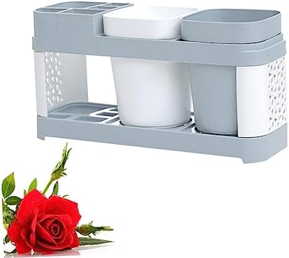 Luxshiny Suction Cup Toothbrush Holder with 2 Cups and 5 Slots