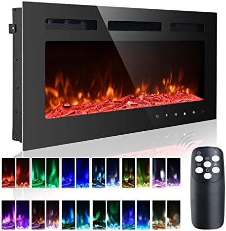 CEARTRY 36 Inch Electric Fireplace Insert with Crystal 3D Flames