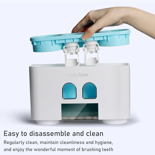 WREWING Multifunctional Toothbrush Holder with 4 Slots and 2 Squeezers Blue