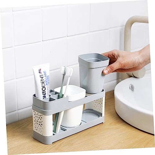 SHOWERORO Toothbrush Toothpaste Holder with 5 Slots and Cup Storage