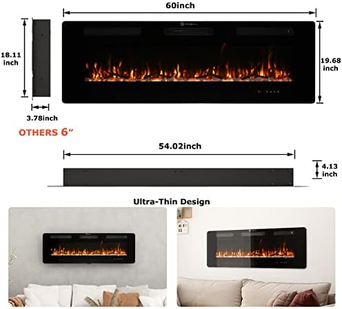 FODINGHILL 60 Electric Fireplace with Touch Screen and Adjustable Flame