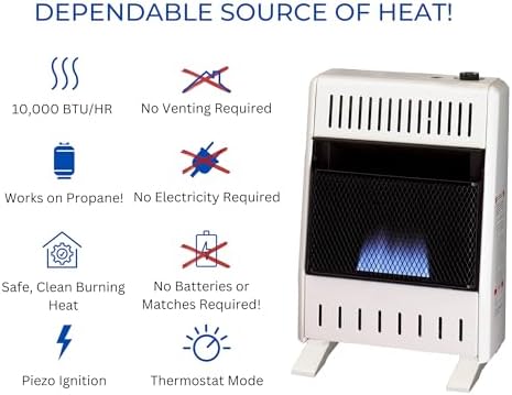 ProCom ML100TBA-B Ventless Propane Gas Blue Flame Space Heater with Thermostat Control