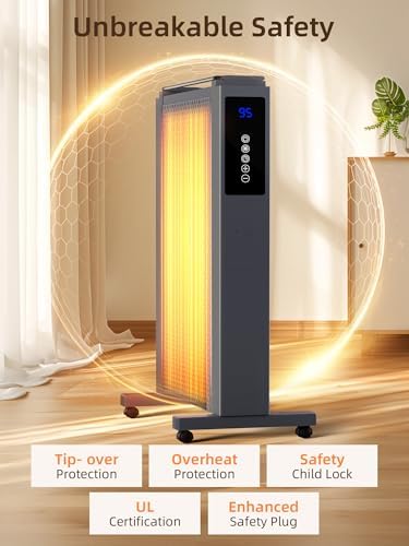 Uthfy Space Heater 1500W Quiet Mica Convection with Thermostat and Remote