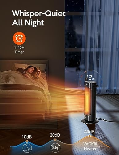 VAGKRI 24 Electric Space Heater with Remote and Thermostat 3 Modes Black