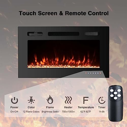 CEARTRY 36 Inch Electric Fireplace Insert with Crystal 3D Flames
