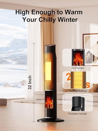 Uthfy 32 Electric Heater with 80 Oscillation and Flame for Large Rooms