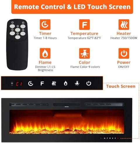 Takywep Electric Fireplace Heater with Remote Control