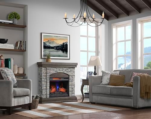 Duraflame Wall Mantel Electric Fireplace Smoky Gray Stone