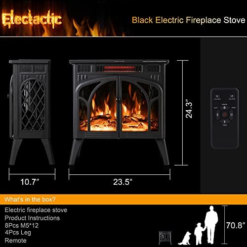 24 Inch Electric Fireplace Stove with Remote Control and 3D Flame Effect