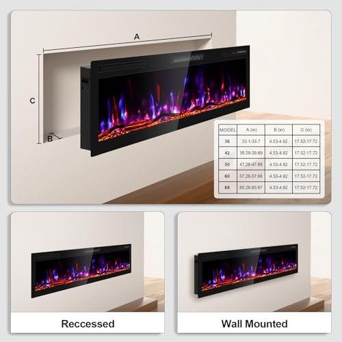 BREEZEHEAT 60 Inch Electric Fireplace with Log