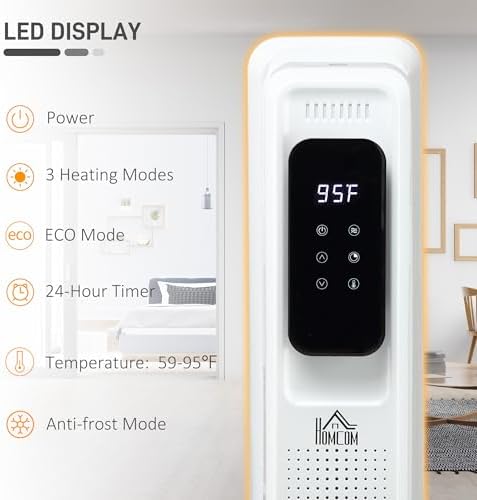 HOMCOM 2475 Electric Space Heater with 3 Modes Timer Remote 1500W White
