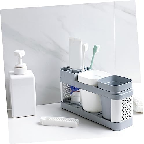 ABOOFAN Toothbrush and Toothpaste Holder with 2 Cups and 5 Slots
