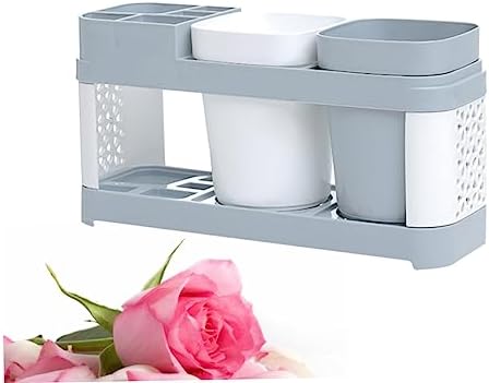 SHOWERORO Toothbrush Toothpaste Holder with 5 Slots and Cup Storage