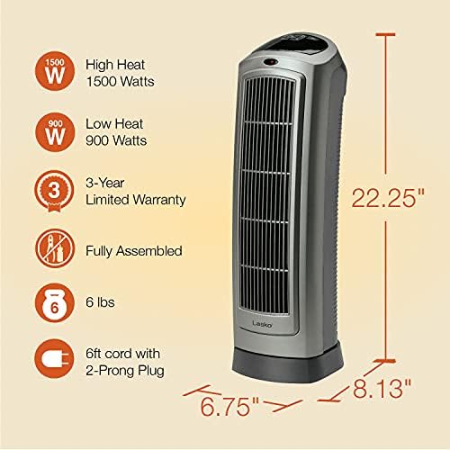 Lasko Portable Oscillating Space Heater with Digital Display and Remote Control